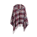 Tartan Plaid Hooded Poncho With Toggle - Red/Beige