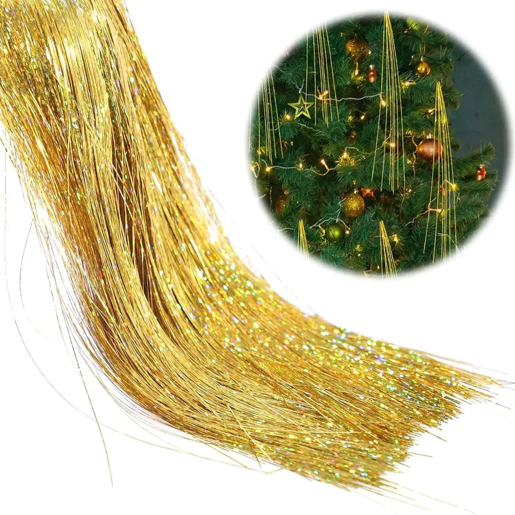 Shimmering Tinsel Icicle Strands for Christmas Trees - gold