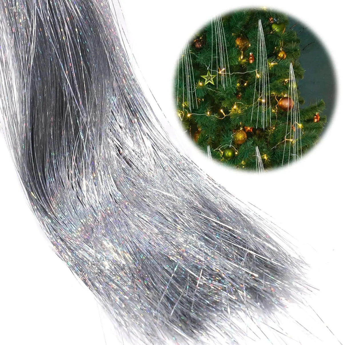 Shimmering Tinsel Icicle Strands for Christmas Trees - silver