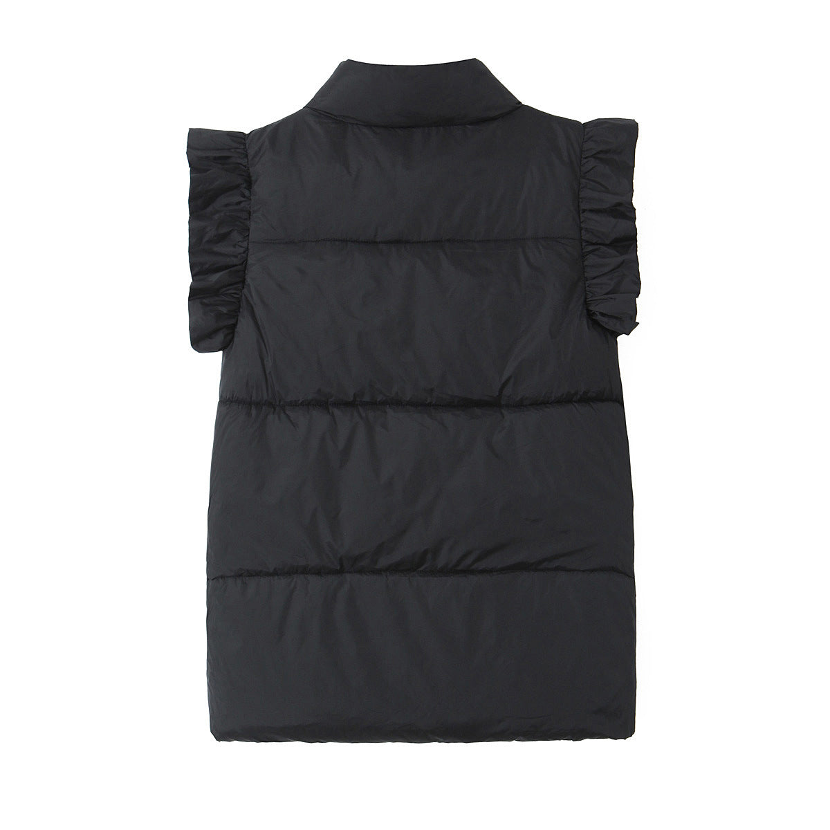 Ruffle Shoulder Quilted Puffer Vest - Black - 1