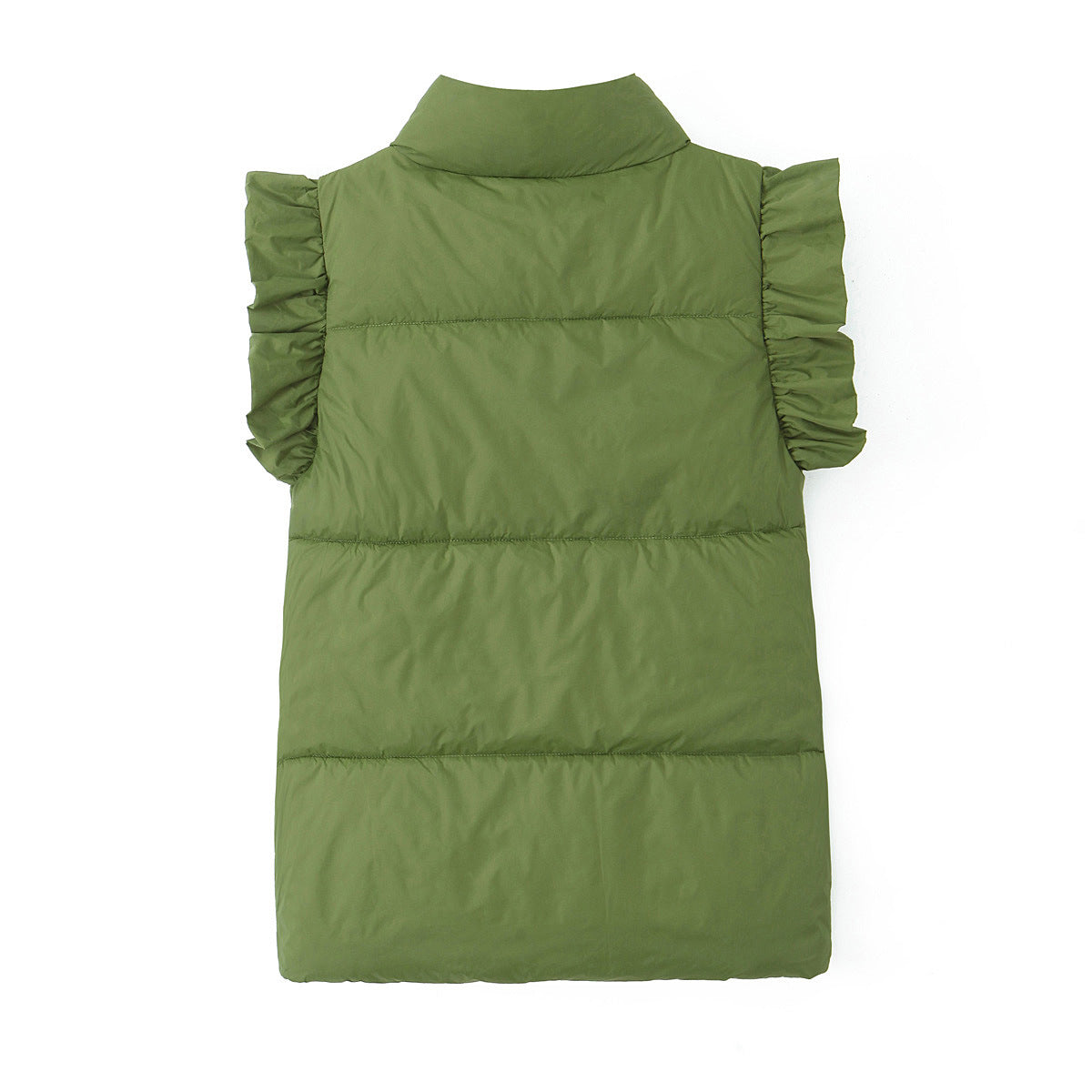 Ruffle Shoulder Quilted Puffer Vest - Green - 1