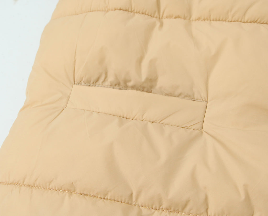 Ruffle Shoulder Quilted Puffer Vest - Khaki - 6