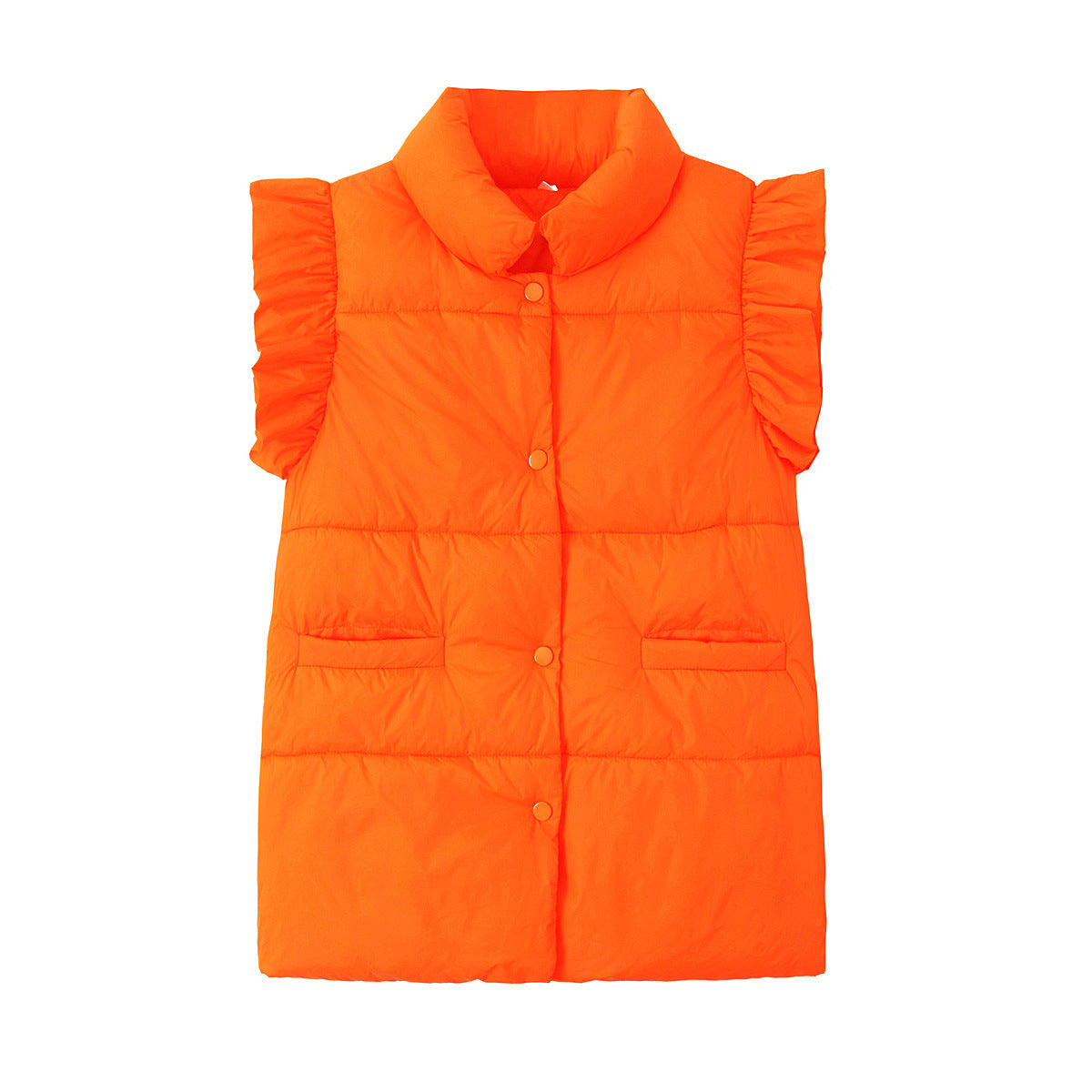 Ruffle Shoulder Quilted Puffer Vest - Orange