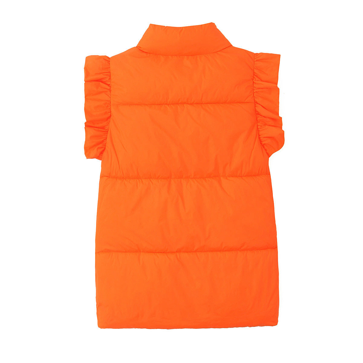 Ruffle Shoulder Quilted Puffer Vest - Orange - 1