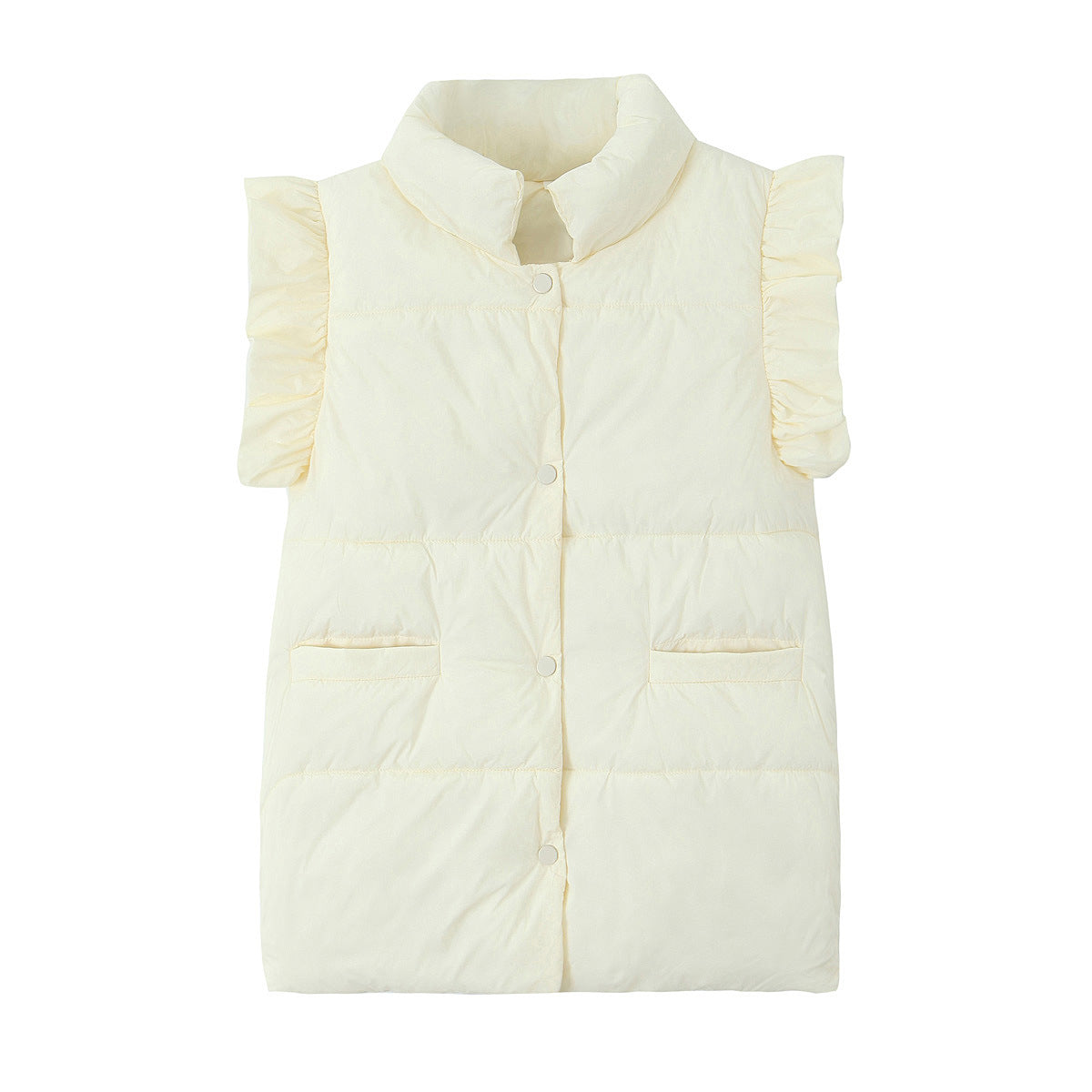 Ruffle Shoulder Quilted Puffer Vest - White