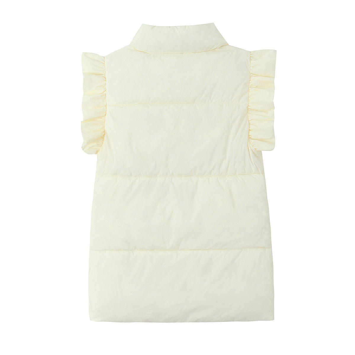 Ruffle Shoulder Quilted Puffer Vest - White - 1