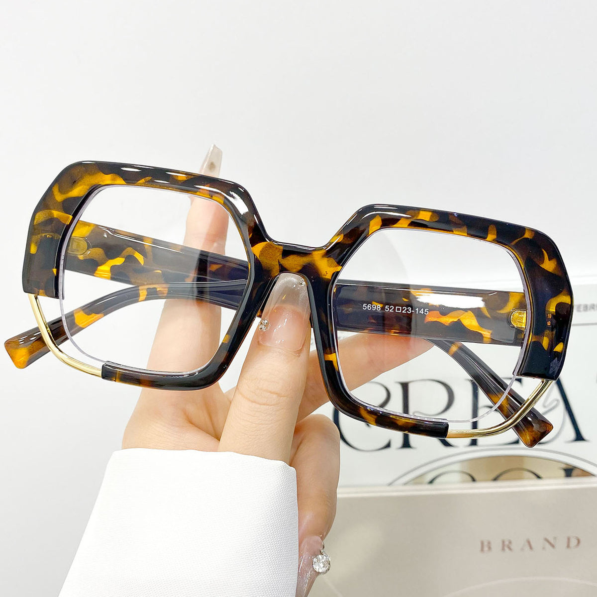 Oversized Angular Light Filtering Eyeglasses - Leopard
