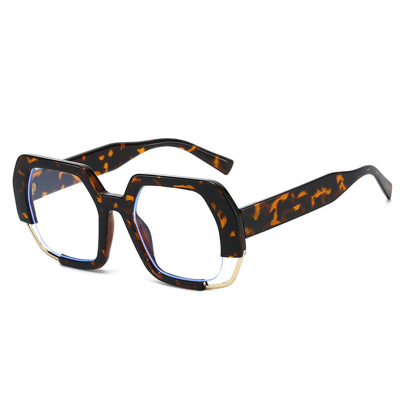 Oversized Angular Light Filtering Eyeglasses - Leopard - 1