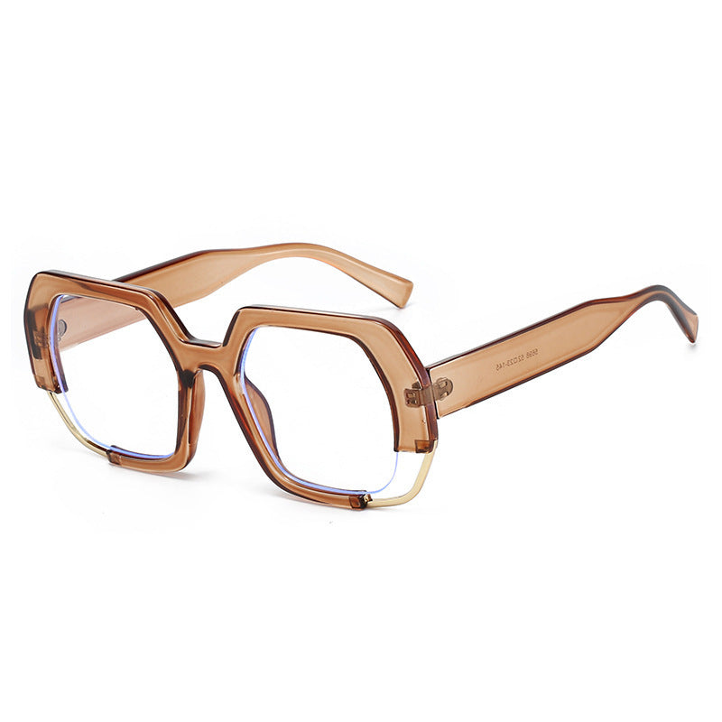 Oversized Angular Light Filtering Eyeglasses - Tea
