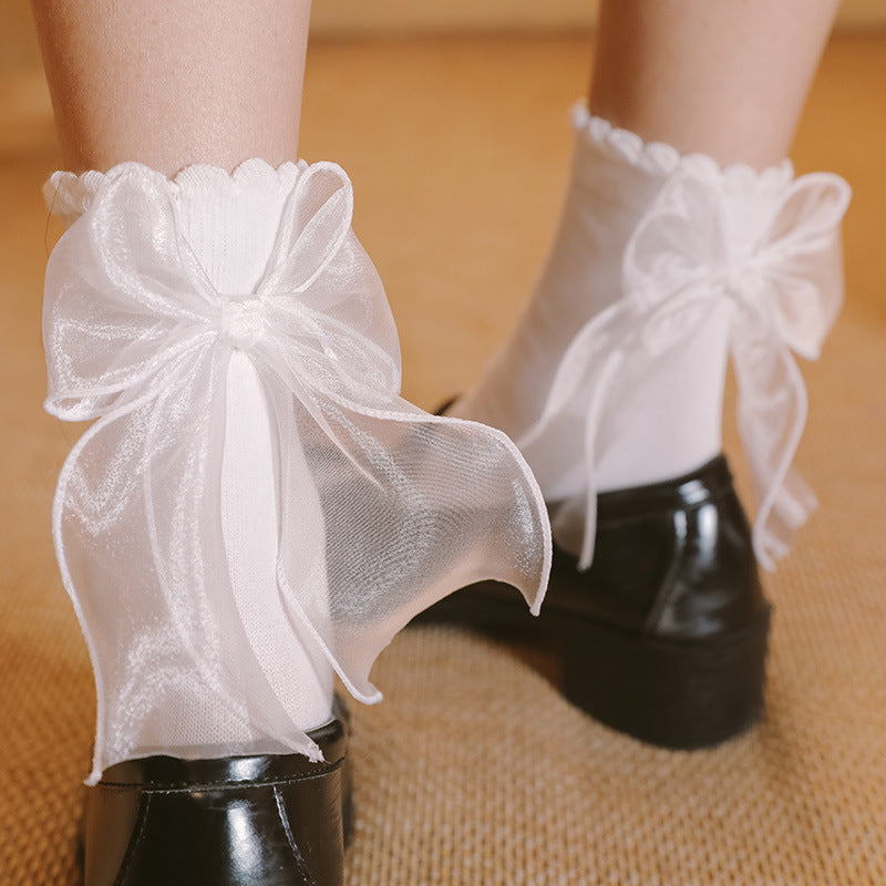 Sheer Organza Bow Ankle Socks - view 1