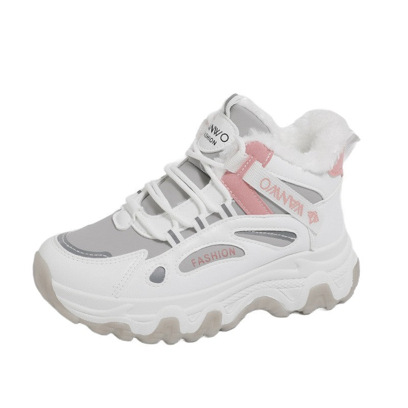 Fleece Lined High Top Chunky Sneakers - Pink