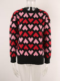 Repeating Hearts Jacquard Knit Pullover - Black