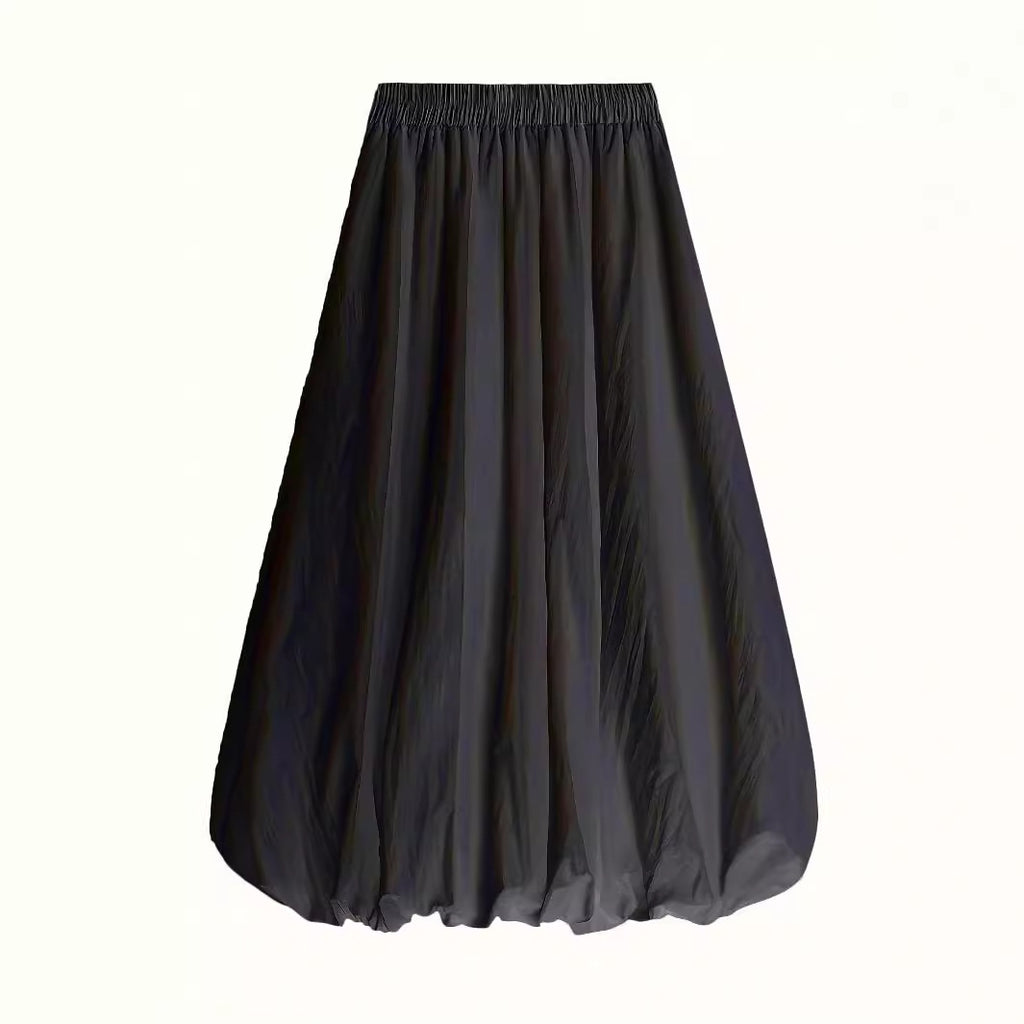 Bubble Hem Midi Skirt With Pockets - Black