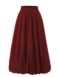 Bubble Hem Midi Skirt With Pockets - Red
