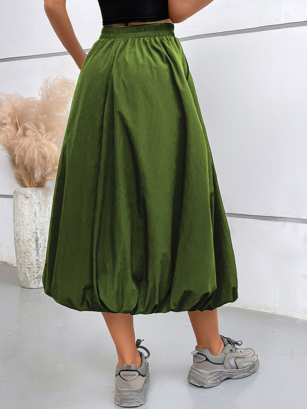 Bubble Hem Midi Skirt With Pockets - view 1