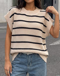 Sweater Vest With Bold Stripes And Side Slits - Apricot