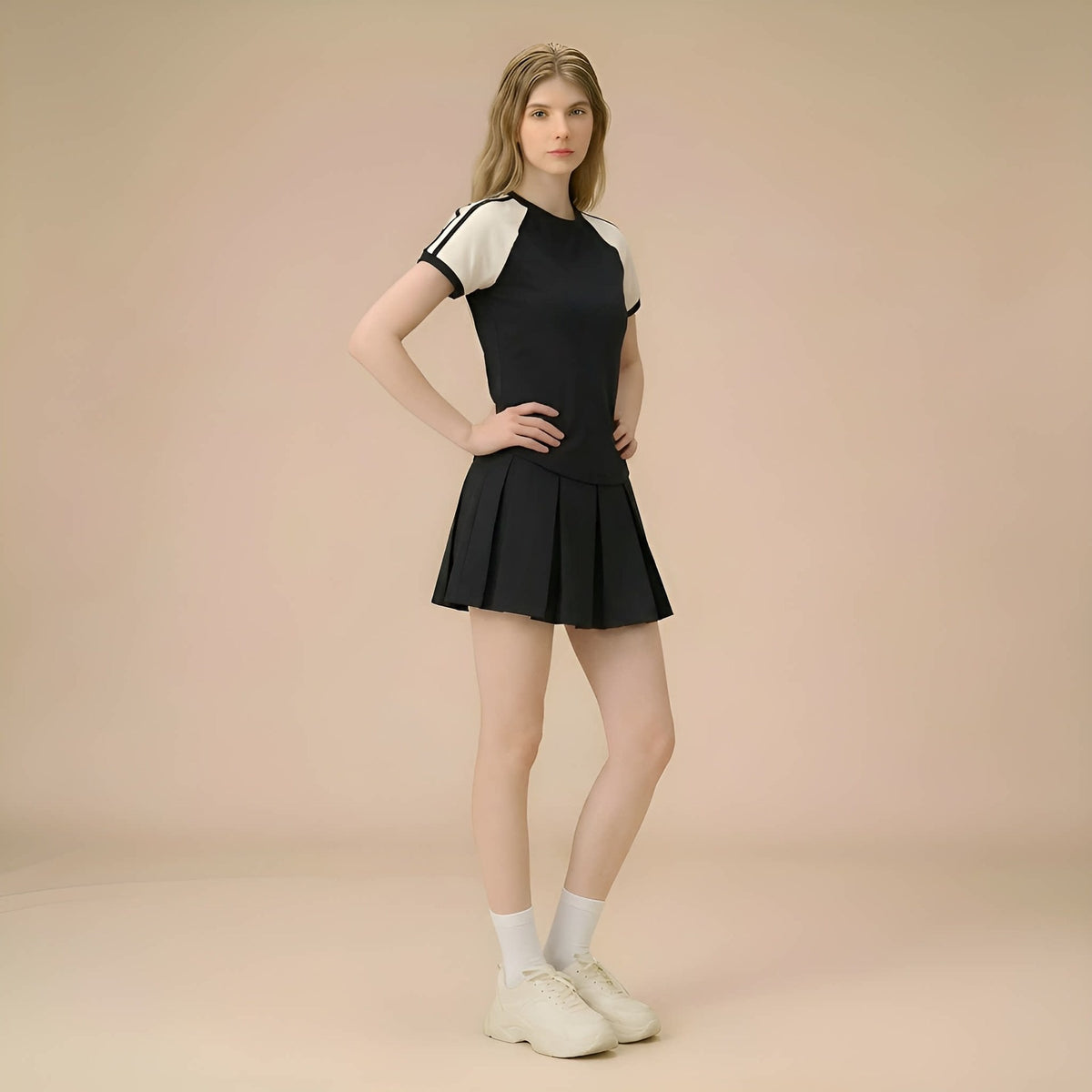 Contrast Raglan Tee and Pleated Tennis Skort Set