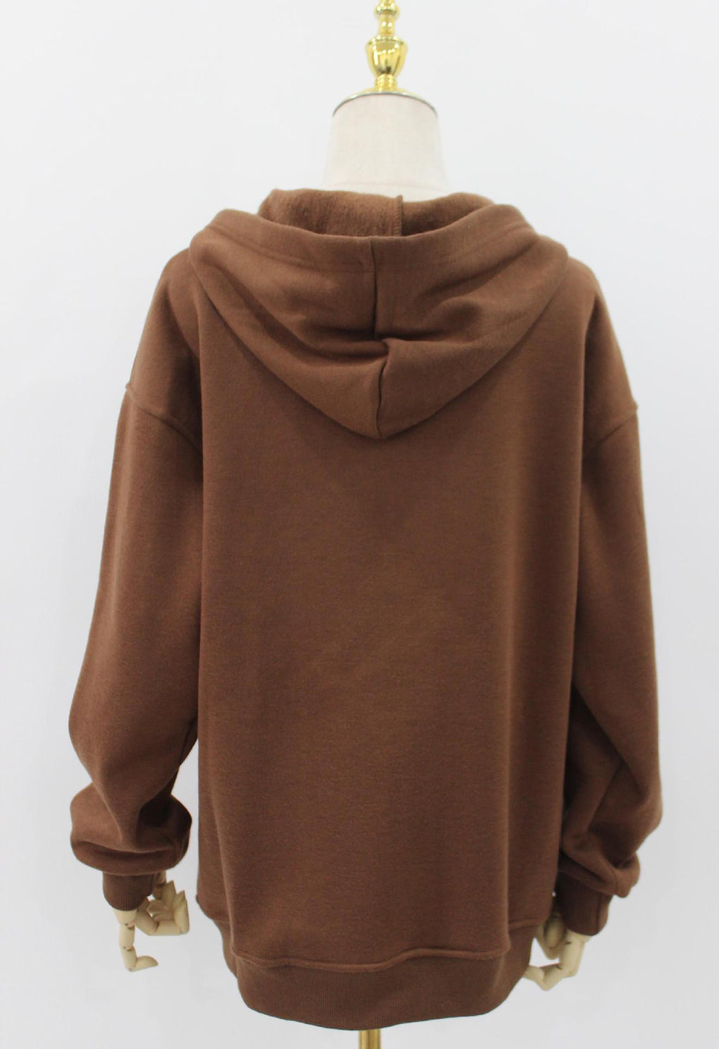 Oversized Zip Up Hooded Fleece Jacket - brown - 1