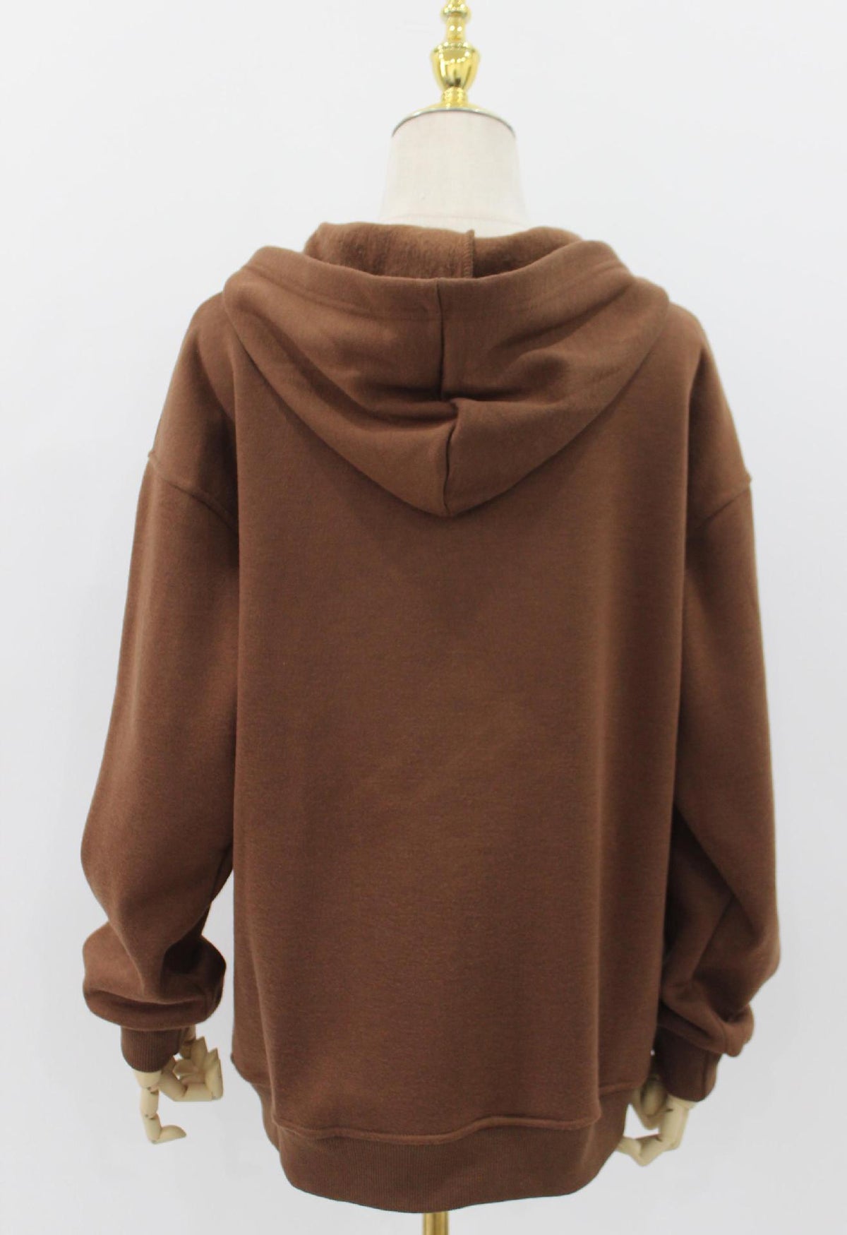 Oversized Zip Up Hooded Fleece Jacket - brown - 1