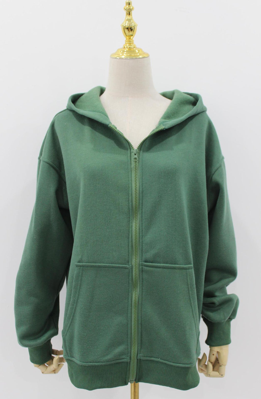 Oversized Zip Up Hooded Fleece Jacket - green - 1