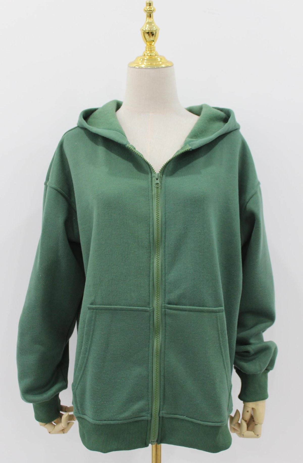 Oversized Zip Up Hooded Fleece Jacket - green - 1