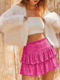 Ruffled Party Mini Skirt In All Over Sequins - Hot-pink