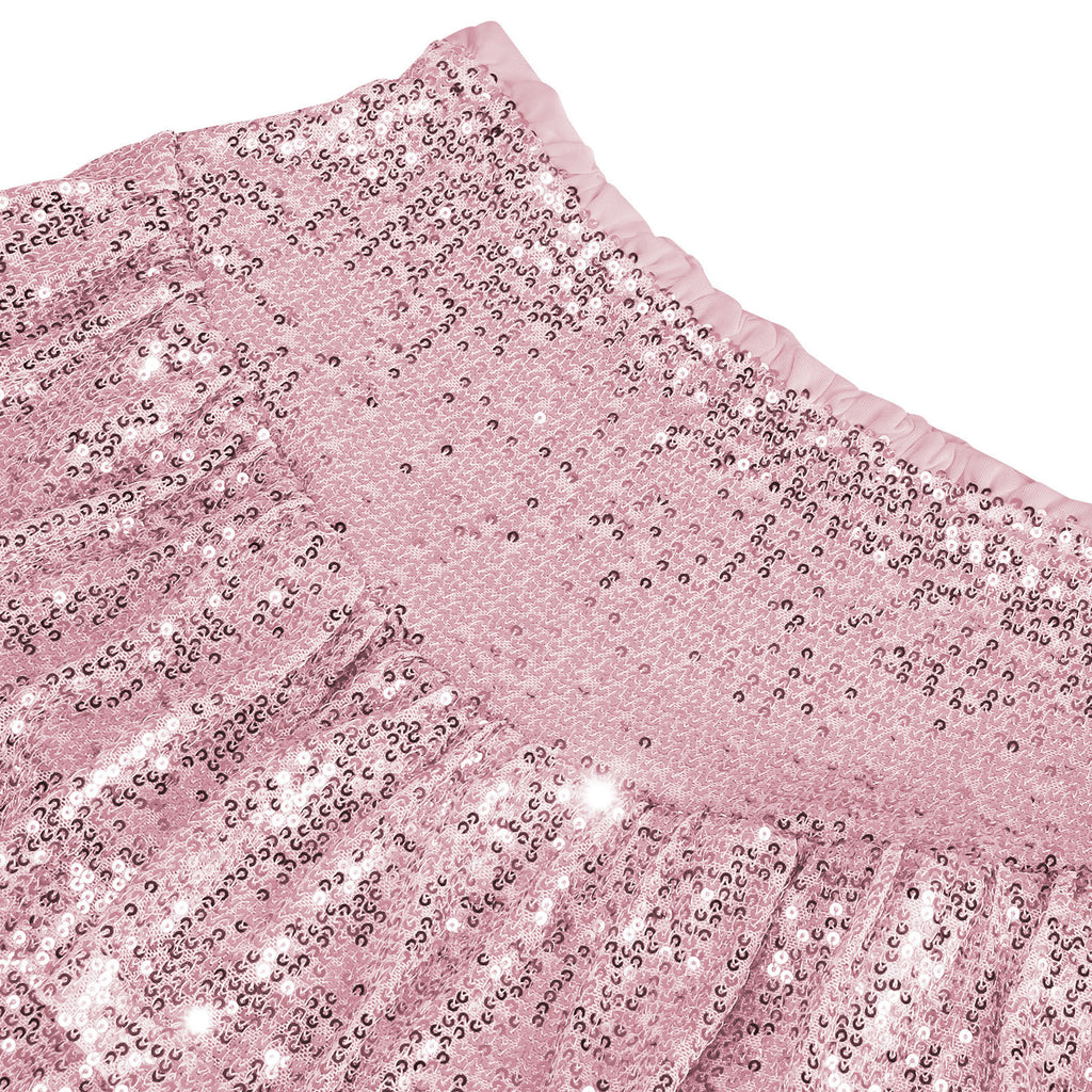 Ruffled Party Mini Skirt In All Over Sequins - Pink - 2
