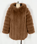 Hooded Tiered Faux Fur Longline Coat - Khaki