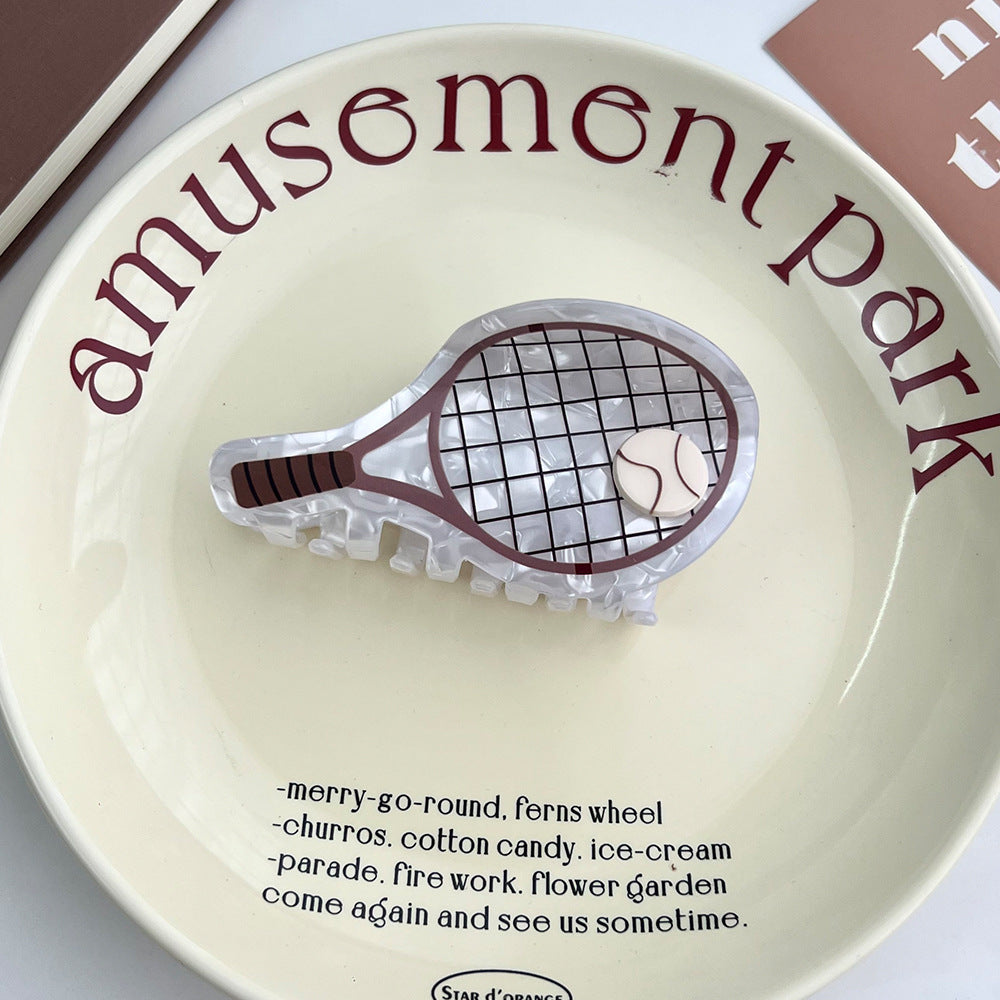 Novelty Tennis Racket Hair Claw Clip - White