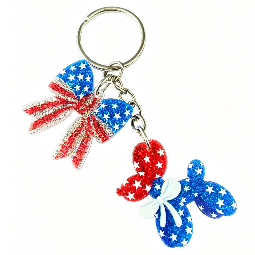 Stars And Stripes Glitter Bag Charm Keychain - Bow