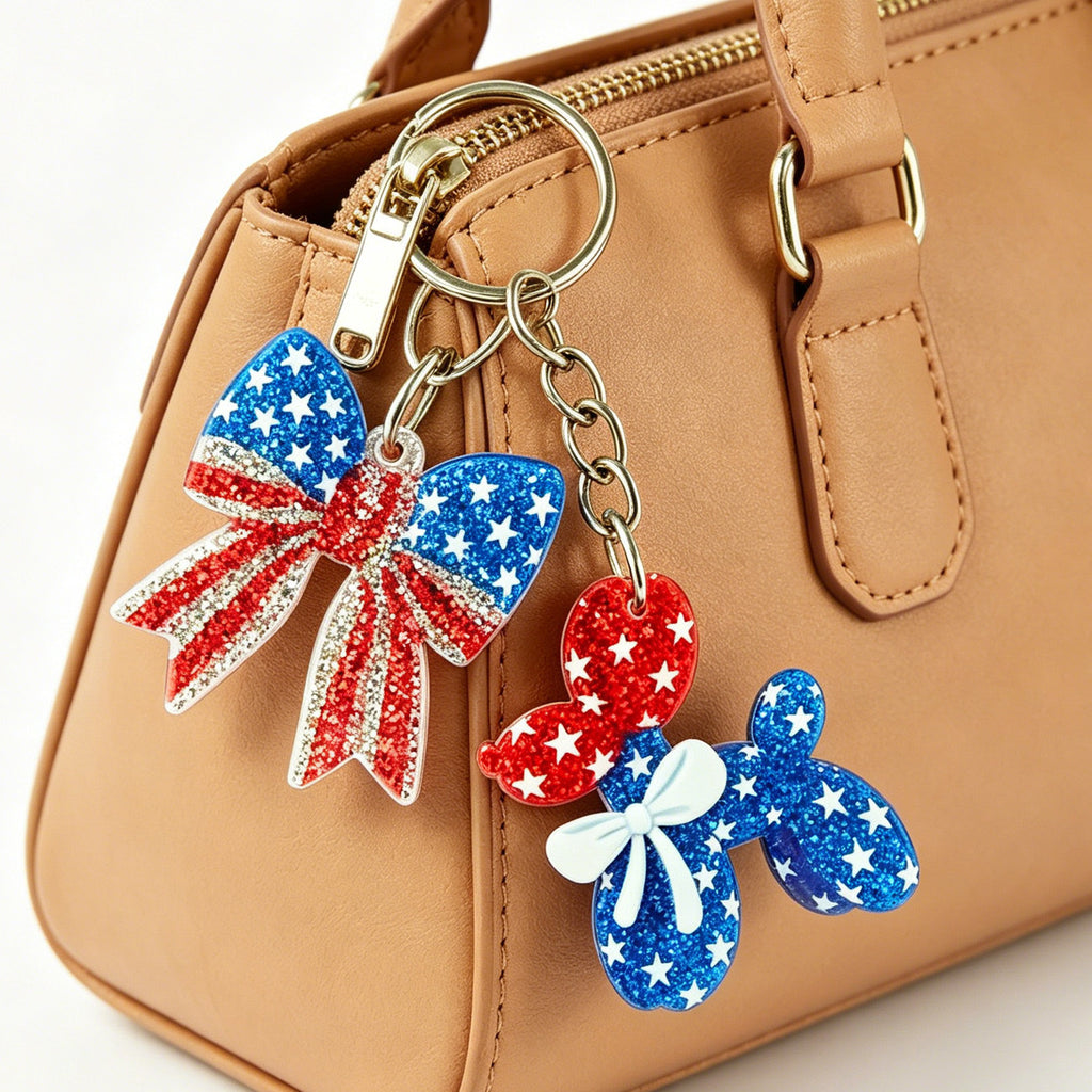 Stars And Stripes Glitter Bag Charm Keychain - Bow - 1