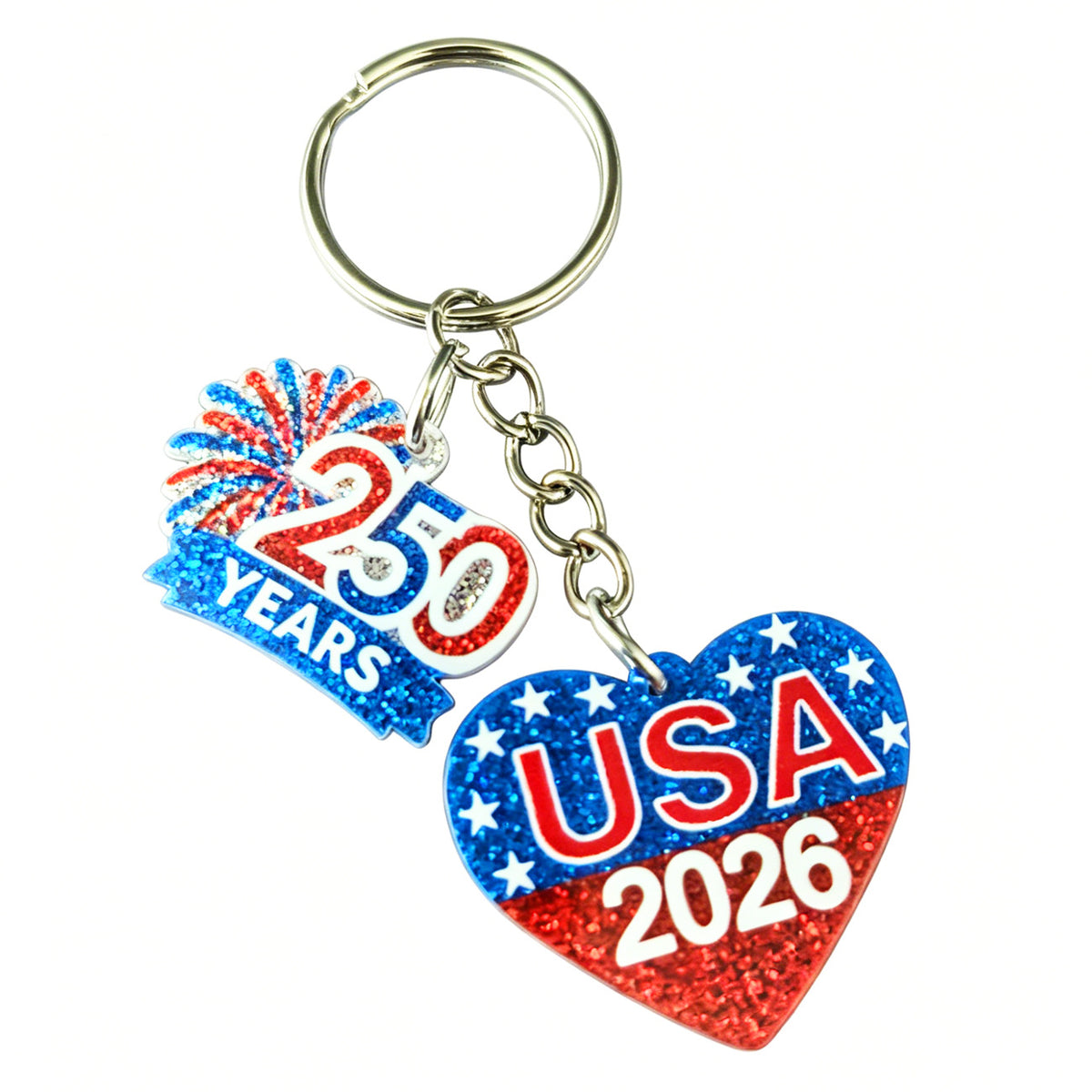 Stars And Stripes Glitter Bag Charm Keychain - Fireworks