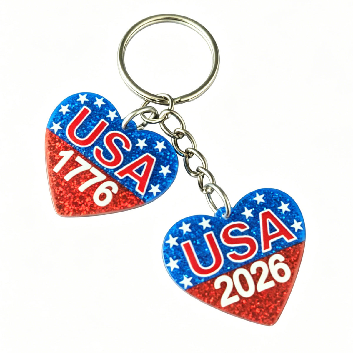 Stars And Stripes Glitter Bag Charm Keychain - Heart