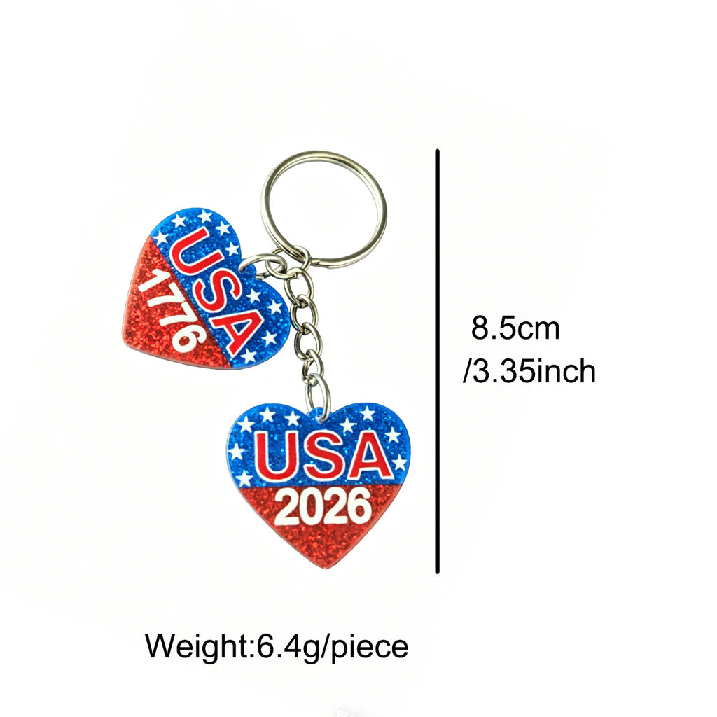 Stars And Stripes Glitter Bag Charm Keychain - Heart - 1