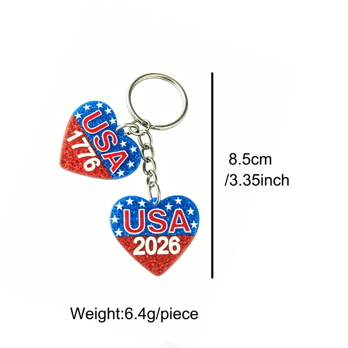 Stars And Stripes Glitter Bag Charm Keychain - Heart - 1