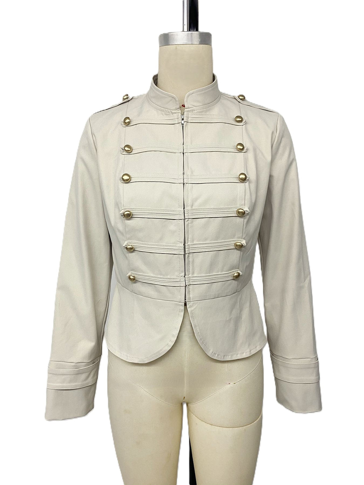 Apricot Twill Military Button Trim Cropped Jacket - Apricot - 4