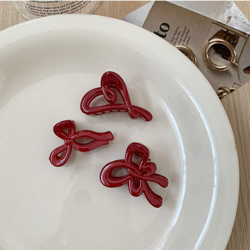 Mini Glossy Bow And Heart Claw Clips - view 1