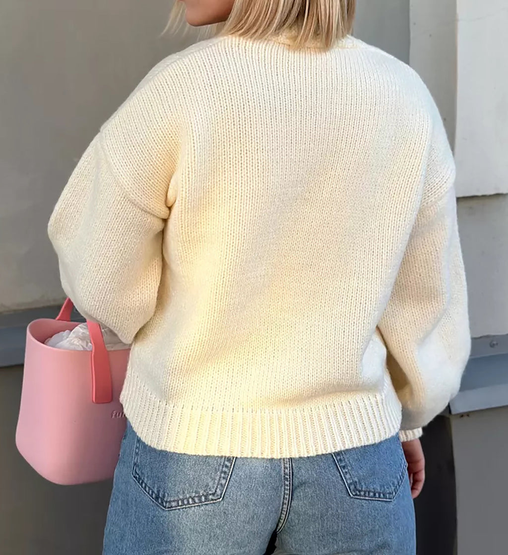 Three Dimensional Rose Knit Cardigan - Pink - 5