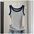 Contrast Trim Ribbed Fitted Tank - Lightgray