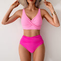 Twist Front High Waist Bikini Set - Pink
