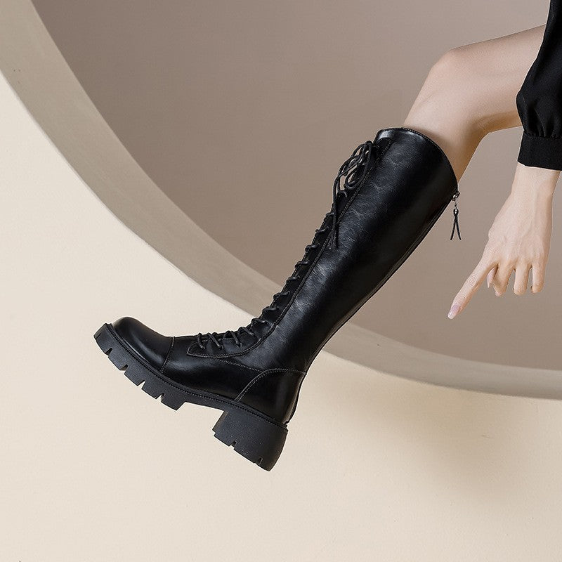 Lace-Up Knee High Lug Sole Boots