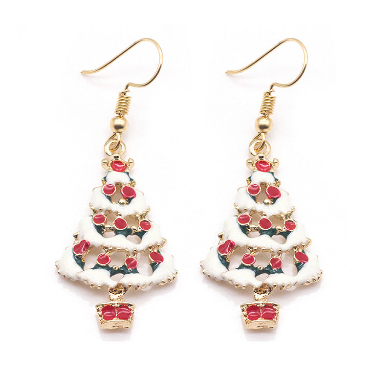 Enamel Festive Motif Drop Earrings - Tree