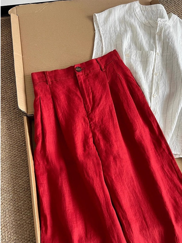 Flowy High Waist Wide Leg Pants - Red - 1