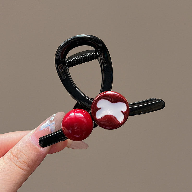 Beaded Charm Ribbon Loop Hair Claw - Bow