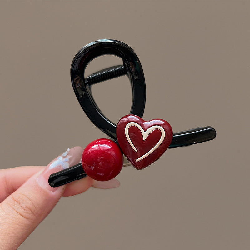 Beaded Charm Ribbon Loop Hair Claw - Love