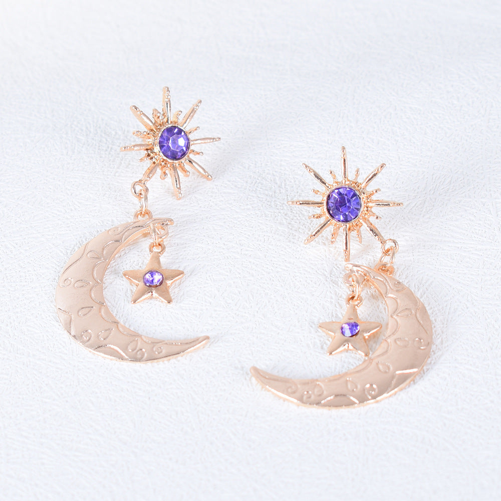 Celestial Star and Moon Drop Earrings - Gold