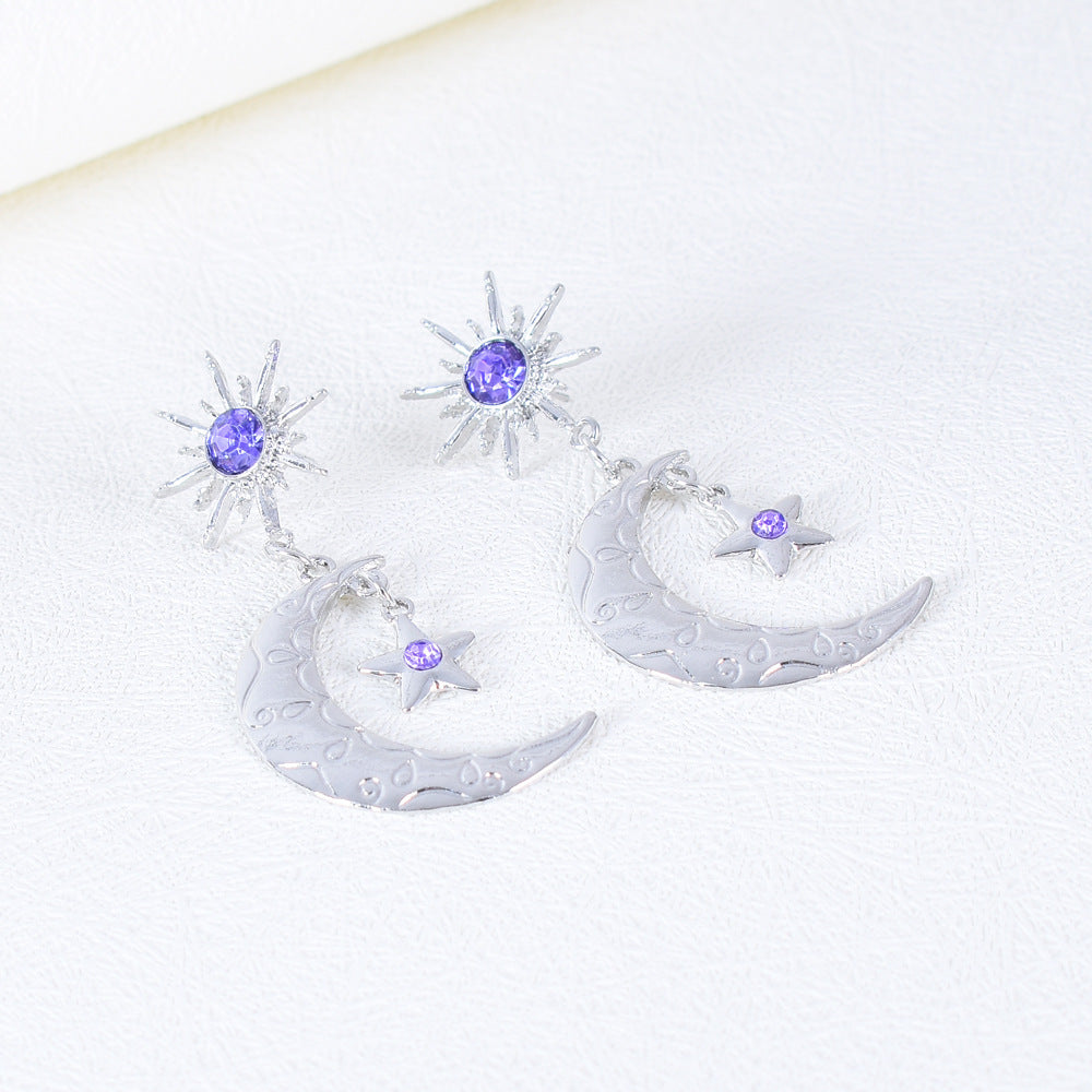 Celestial Star and Moon Drop Earrings - Silver