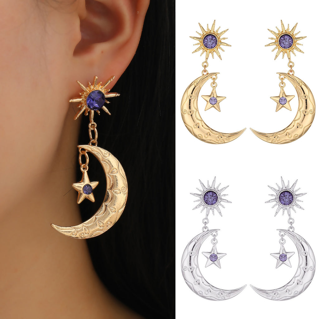 Celestial Star and Moon Drop Earrings - view 1