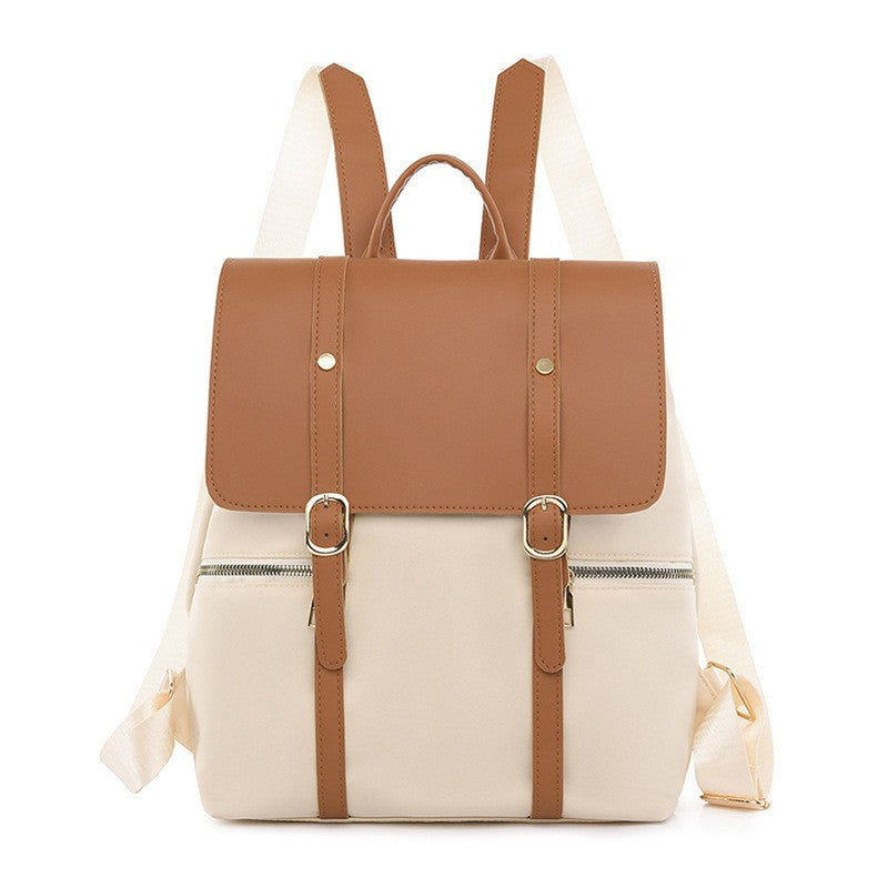Vintage Two Tone Buckle Flap Backpack - Cream