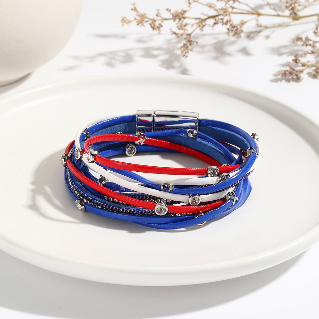 Multi Strand Leather Wrap Bracelet - blue